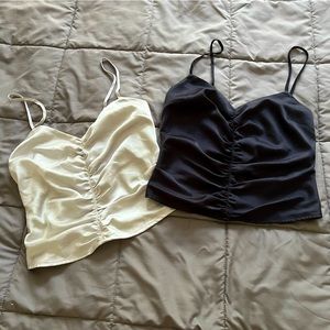 Scrunched front, satin spaghetti strap blouse-A&F-2 count